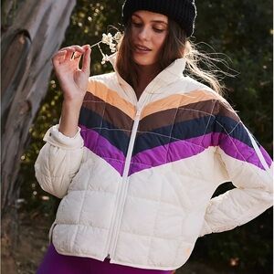 Free People X Hatch Printed Puffer Jacket in Ivory Chevron Combo NEW $248 Pippa